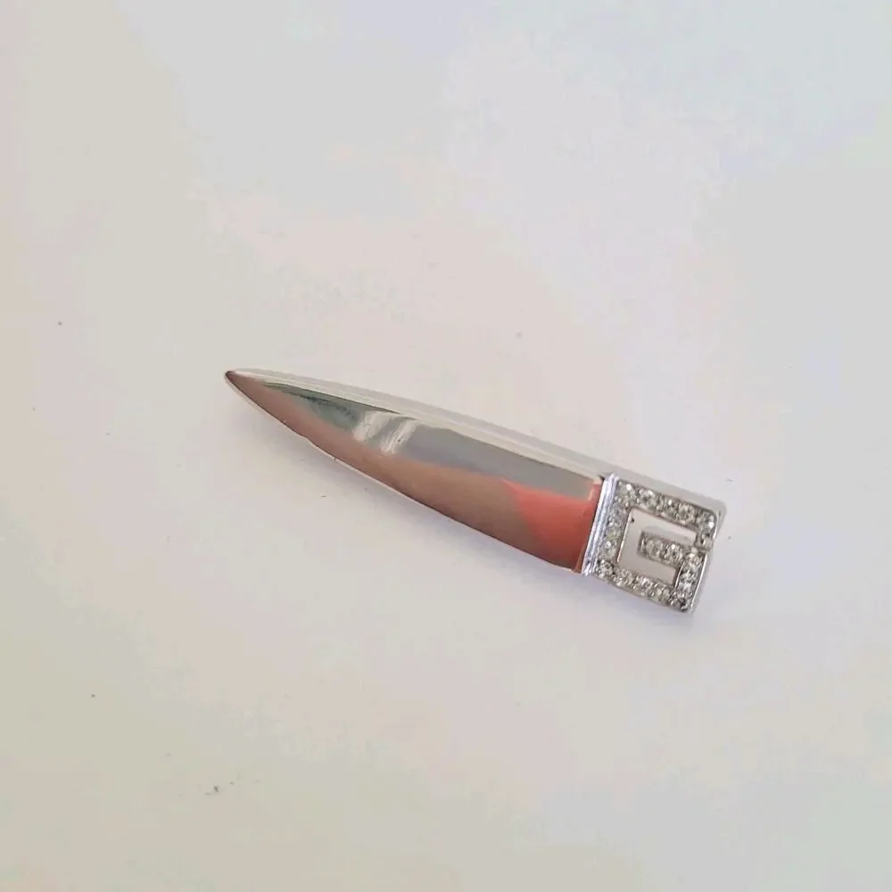 Givenchy Vintage Silver Tone Dagger Clear Rhinestone Brooch Pin Mediu 2inch 1978